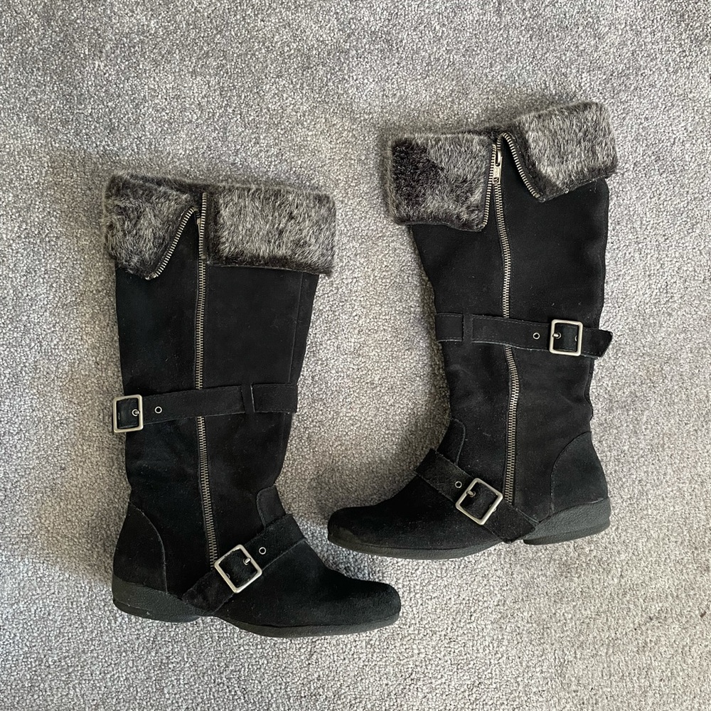 Black Suede Faux Fur Boots